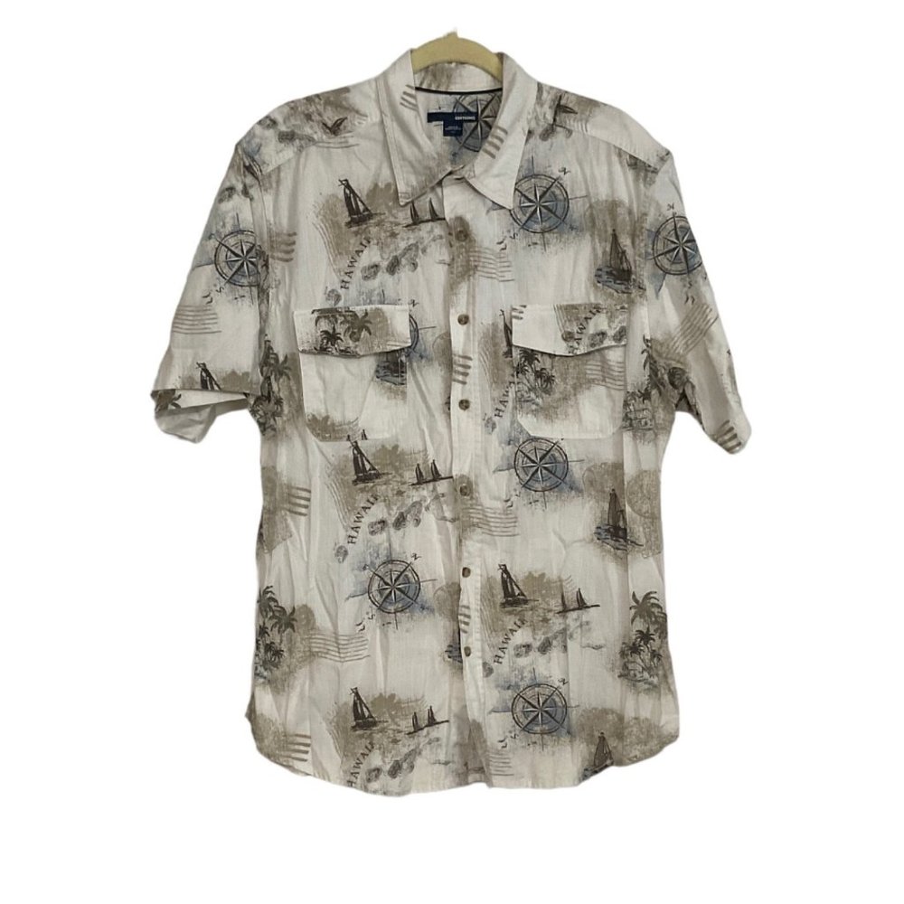 Basic Edition Mens Hawaiian Short Sleeve Button‎ Front Shirt Size Large